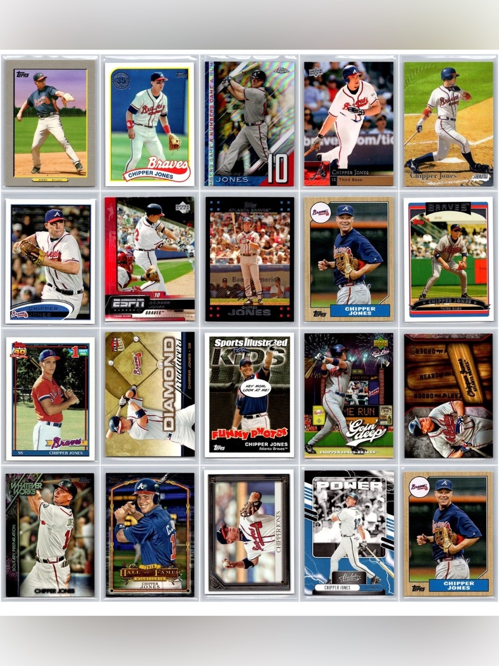 ULTIMATE Chipper Jones Baseball Card Lot - Rookie Card thru entire career.  Mint